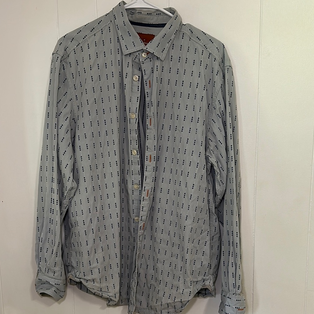 Tommy Bahama Denim Button Down Gray Patterned Shirt